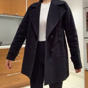 Vaute Couture vegan wool coat.Dark navy. Loose/large style.Great for Fall.